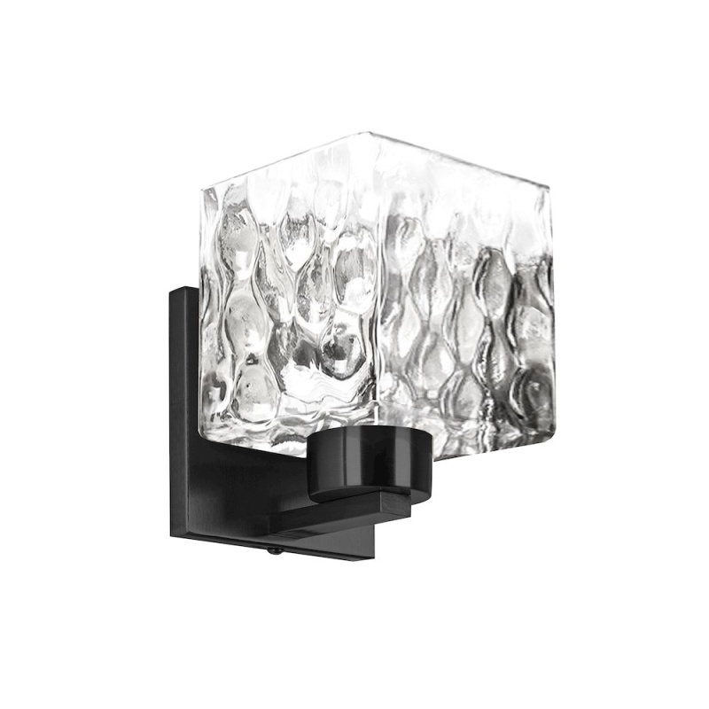1 Light Matte Black Wall Sconce With Clear Water Glass