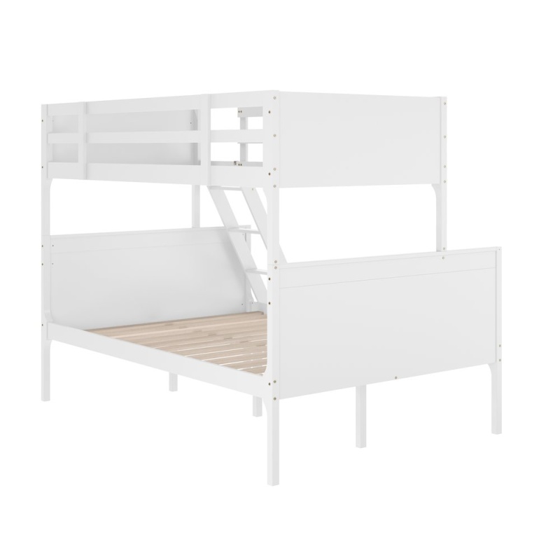 Bunk Bed Twin Over Full, Convertible Slatted Solid Wood Frame, White