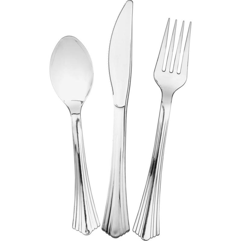 Wna Heavyweight Plastic Cutlery - 75 Piece(S) - 75/Pack - Flatware Place Setting - 25 X Spoon - 25 X Fork - 25 X Knife - Plastic - Silver