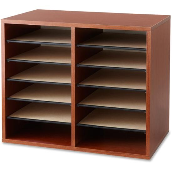 Safco Adjustable 12-Slot Wood Literature Organizer - 12 Compartment(S)Desktop - Adjustable - Laminate - Cherry - Hardboard, Fiberboard - 1 Each
