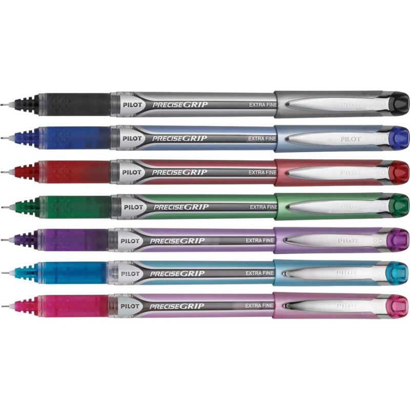 Pilot Precise Grip Extra-Fine Capped Rolling Ball Pens - Extra Fine Pen Point - 0.5 Mm Pen Point Size - Needle Pen Point Style - Black, Red, Blue, Green, Purple, Pink, Turquoise - 7 / Pack