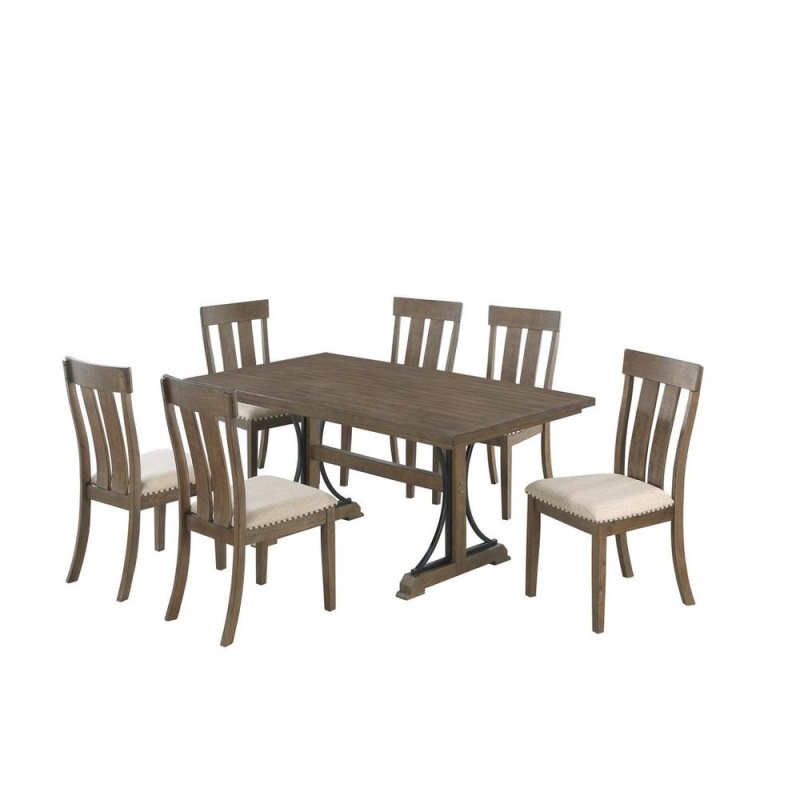 Buy 7 Piece Dining Table Set in Brown Oak Color with 6 Side Chairs ...