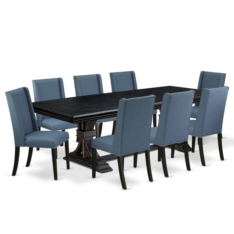 9 Piece Kitchen Table Set with 8 Linen Fabric Dining Chairs