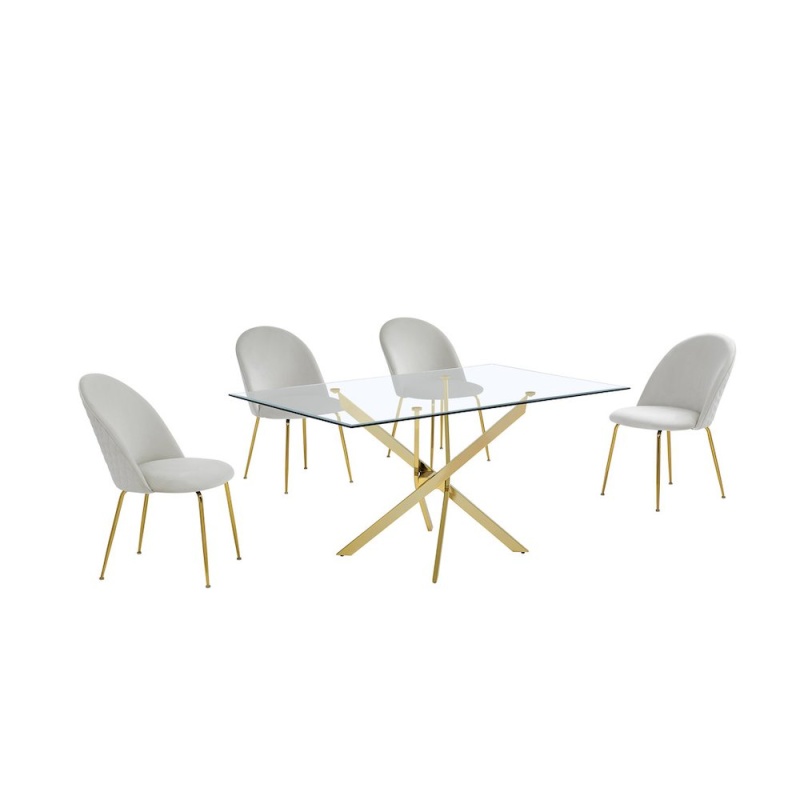 5 Piece Dining Set with Rectangular Table and 4 Cream Side Chairs