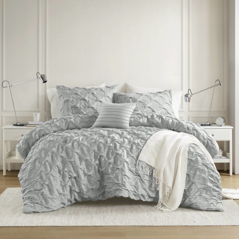 Bailey Diamond Pucker Woven Comforter Set, Gray Color
