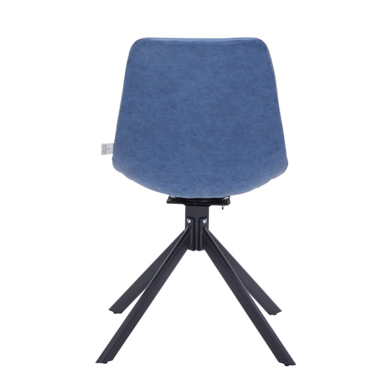 Modern Leather Swivel Dining Chair With Metal Legs in Blue