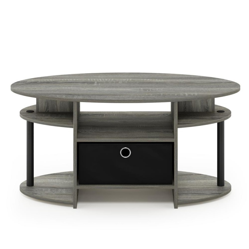 Furinno Jaya Simple Design Oval Coffee Table, French Oak Grey/Black/Black