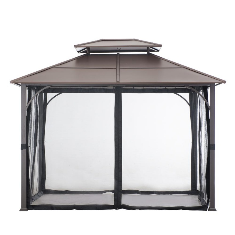 Sunjoy 10 Ft. X 12 Ft. Black And Brown Steel Gazebo With 2-Tier Hip Roof Hardtop