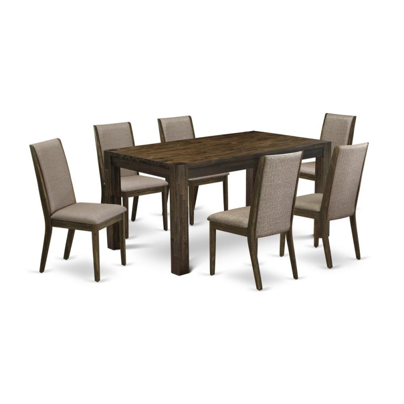 East West Furniture Cnla7-77-16 7-Pc Kitchen Dining Room Set- 6 Parson Dining Chairs With Dark Khaki Linen Fabric Seat And Stylish Chair Back - Rectangular Table Top & Wooden 4 Legs - Distressed Jacob