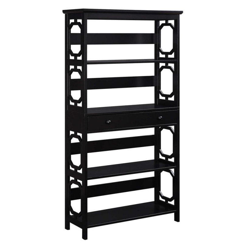 Omega 5 Tier Bookcase With Drawer, Black