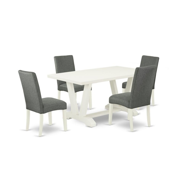 East West Furniture V026dr207-5 - 5-Piece Dining Room Table Set - 4 Parson Dining Chairs And A Rectangular Table Hardwood Structure