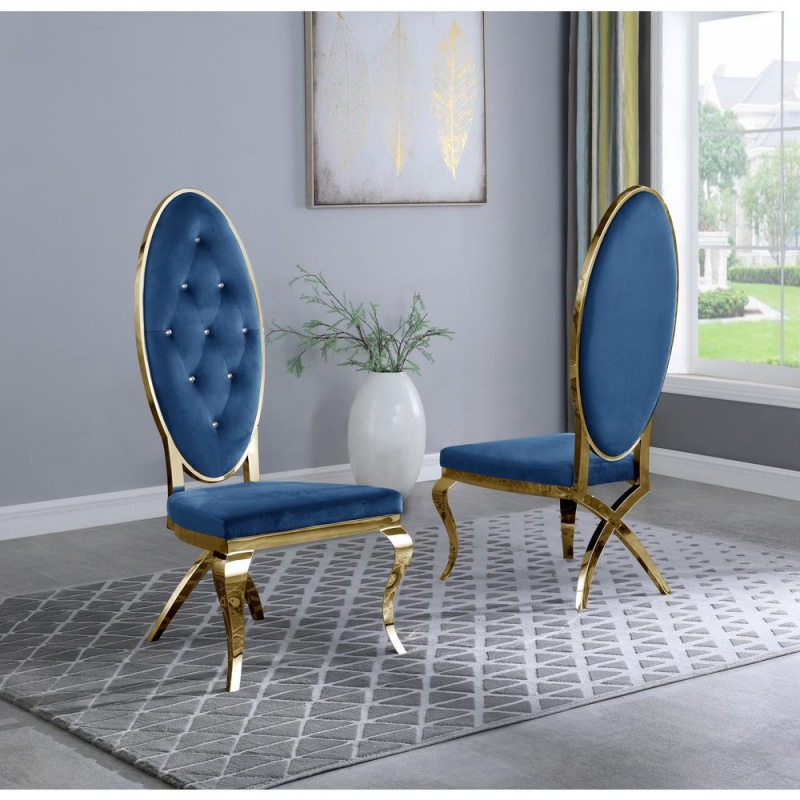 Dark Grey Marble 9Pc Set Tufted Faux Crystal Chairs And Arm Chairs In Navy Blue Velvet