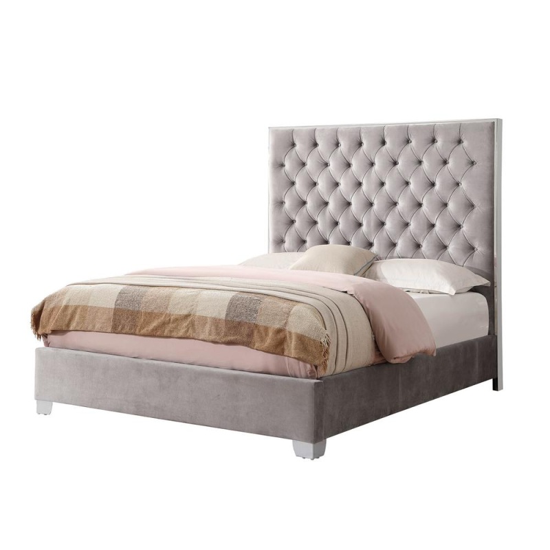 King Upholstered Bed With Velvet Fabric