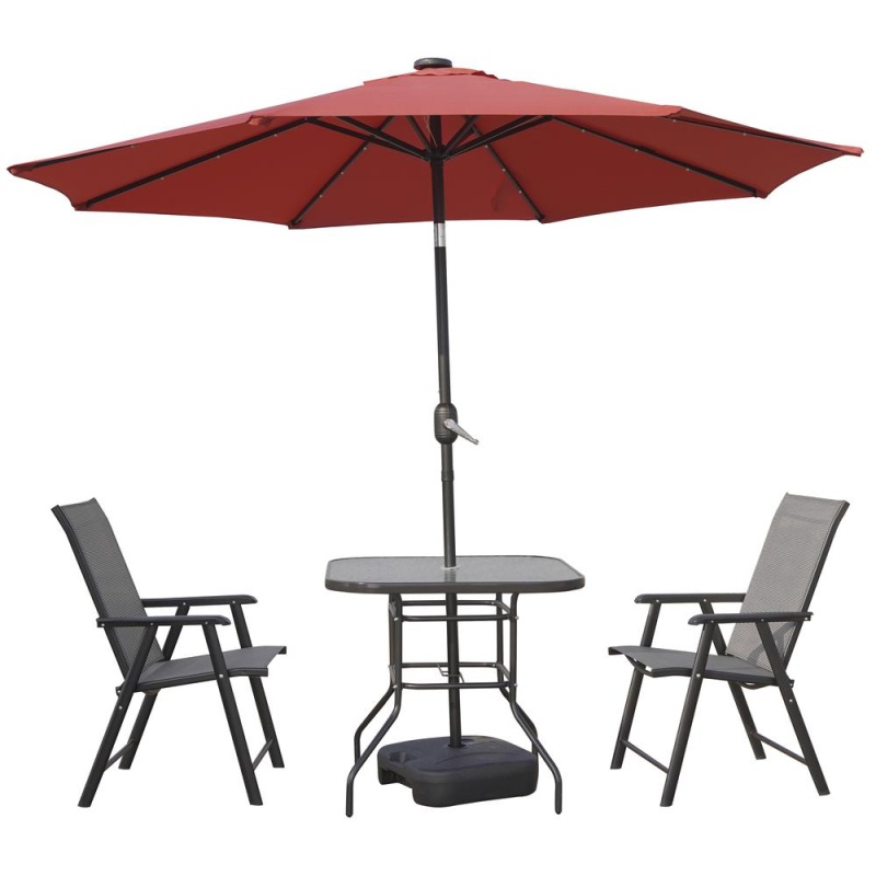Leisuremod Sierra Modern 9 Ft Steel Market Patio Umbrella With Solar Powered Led & Tilt