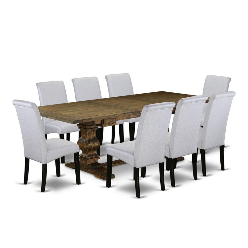 East West Furniture Lassale 9 Piece Set Includes A Rectangle Dining Room Table With Removable Leaf And 8 Grey Linen Fabric Upholstered Chairs, 42X92 Inch