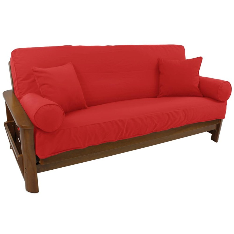 Set Of 5 Full Futon Cover Set W/Two 18 Inch Pillows And Two Bolsters (Twill Fabric) 9680-Cd-Tw-Rd