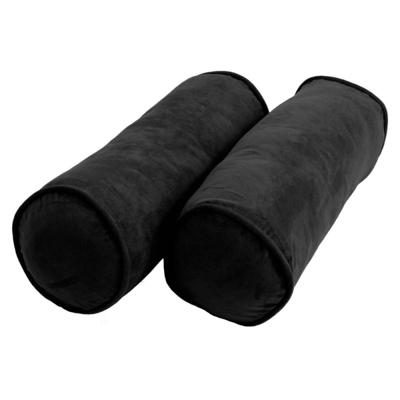 20-Inch By 8-Inch Double-Corded Solid Microsuede Bolster Pillows With Inserts (Set of 2)