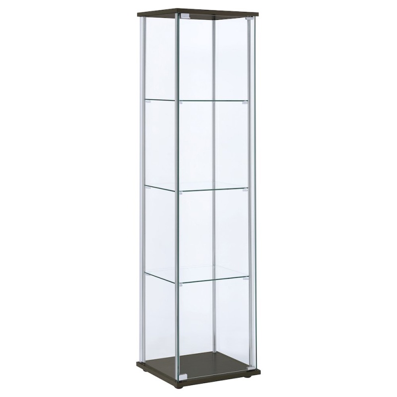 Bellatrix 4-Shelf Clear Glass Curio Cabinet Cappuccino