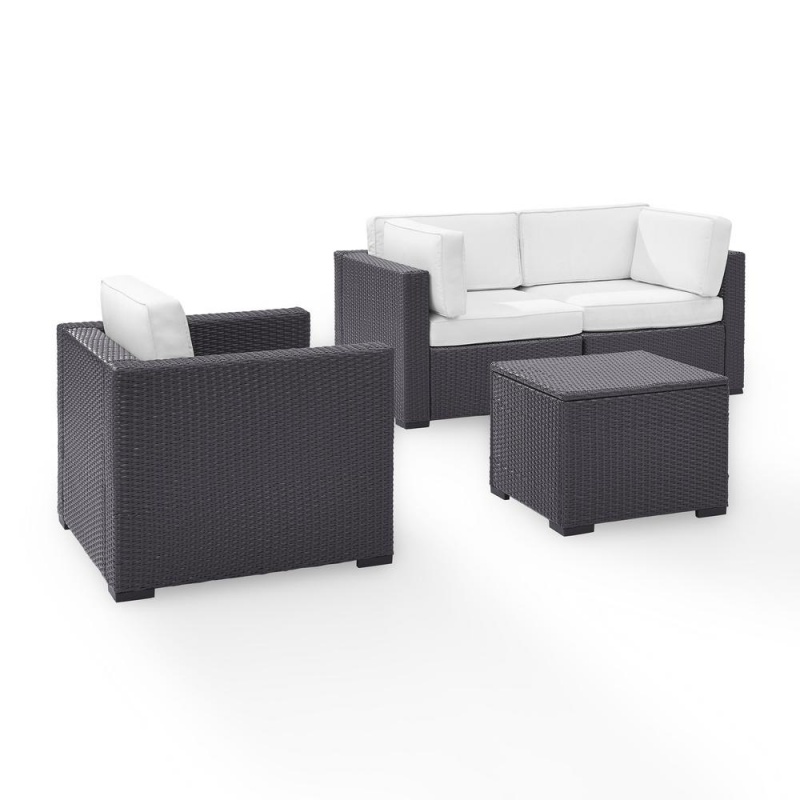 Biscayne 4Pc Outdoor Wicker Sectional Set White/Brown - 2 Corner Chairs, Arm Chair, Coffee Table