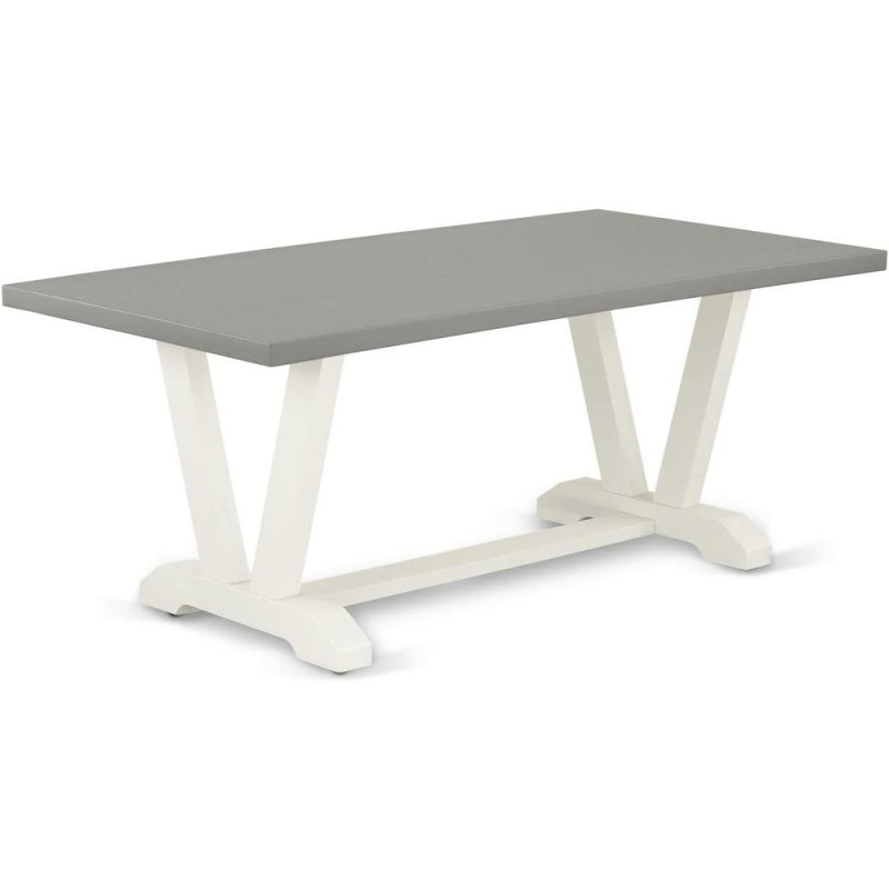 East West Furniture 1-Piece Kitchen Table With Rectangular Cement Table Top And Linen White Wooden Legs Finish