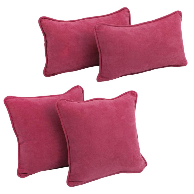 Double-Corded Solid Microsuede Throw Pillows With Inserts (Set of 4)