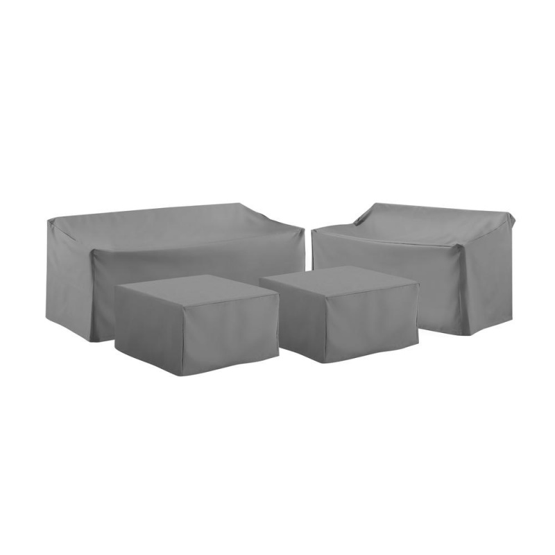4Pc Sectional Cover Set Gray - Loveseat, Sofa, 2 Square Table/Ottoman