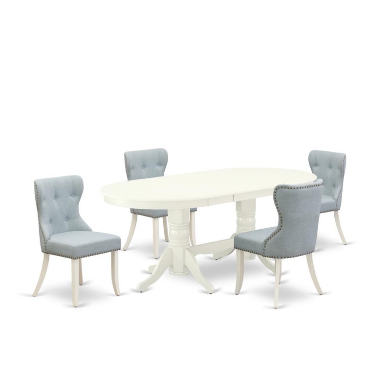 East West Furniture Baby Blue Parson Dining Set