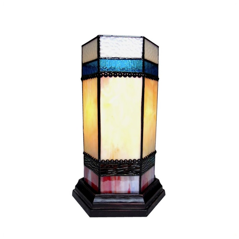 Chester Tiffany-Glass Accent Pedestal 1 Light Table Lamp 14" Tall