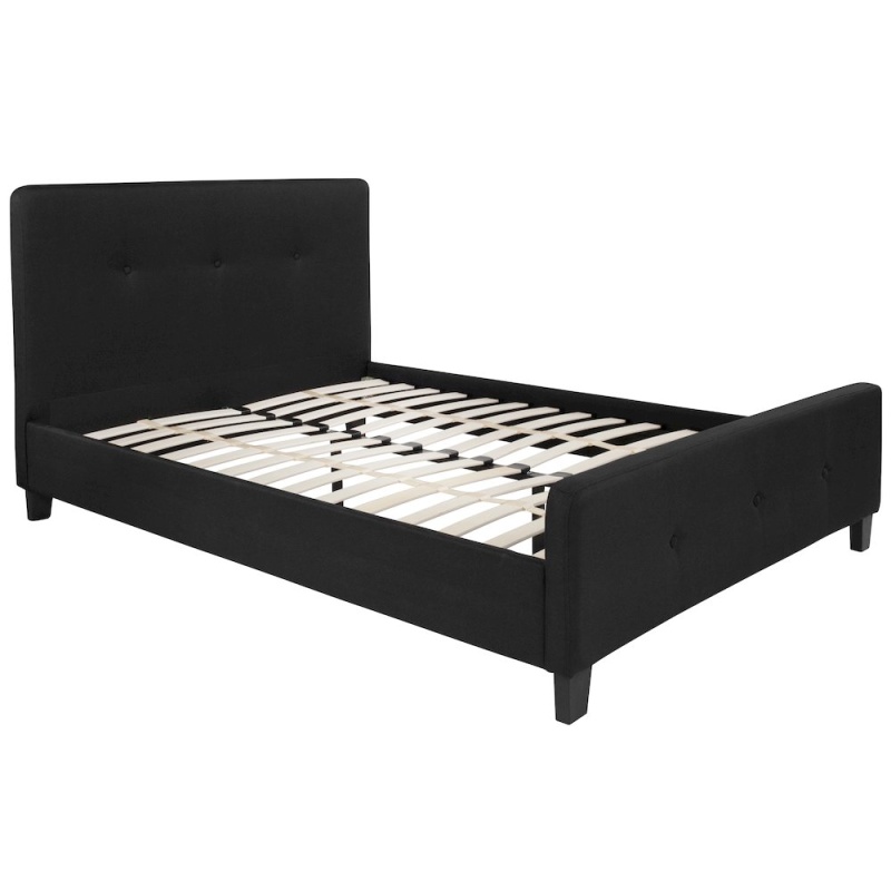 Full Size Tufted Upholstered Platform Bed In Black Fabric
