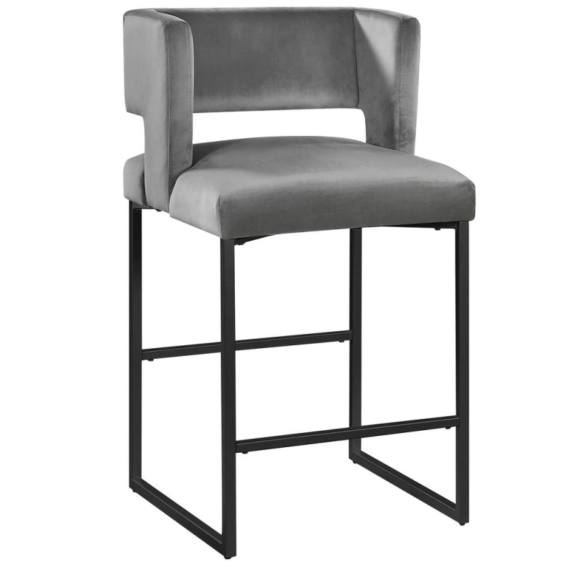Lynx Gray Velvet Bar Stools In Matte Black (Set Of 2)