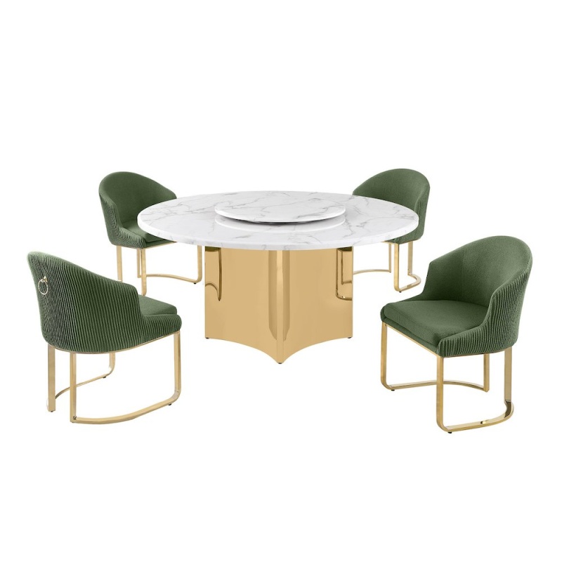 5-Piece Circular Marble-Top Dining Set with Lazy Susan