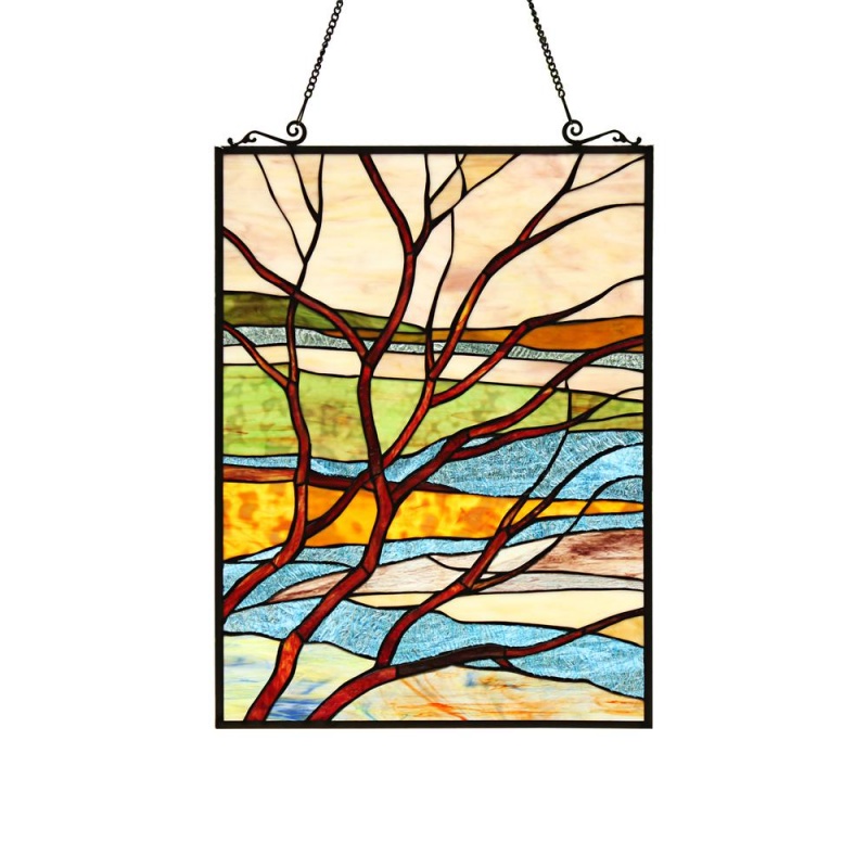 Chloe Lighting Dawn Tiffany-Style Landscape Stained Glass Window Panel 24" Height