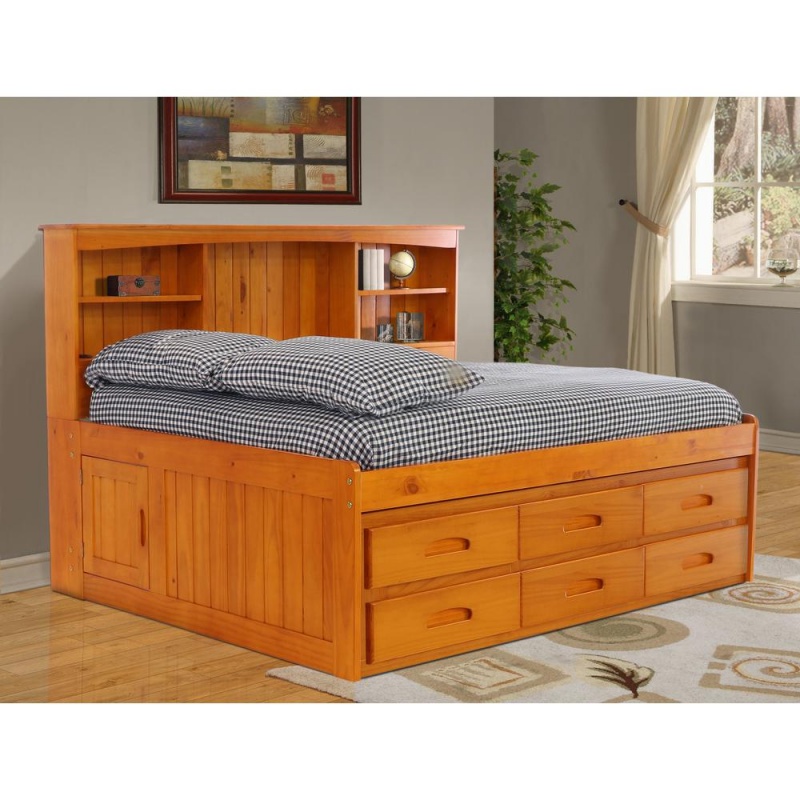 Os Home And Office Furniture Model Solid Pine Full Daybed With Six Drawers In Warm Honey