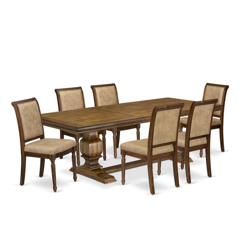 7 Piece Kitchen Table Set with 6 Dark Grey Dinner Chairs