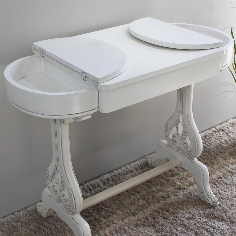 Windsor Carved Wood Writing Table With Flip-Up Drawers