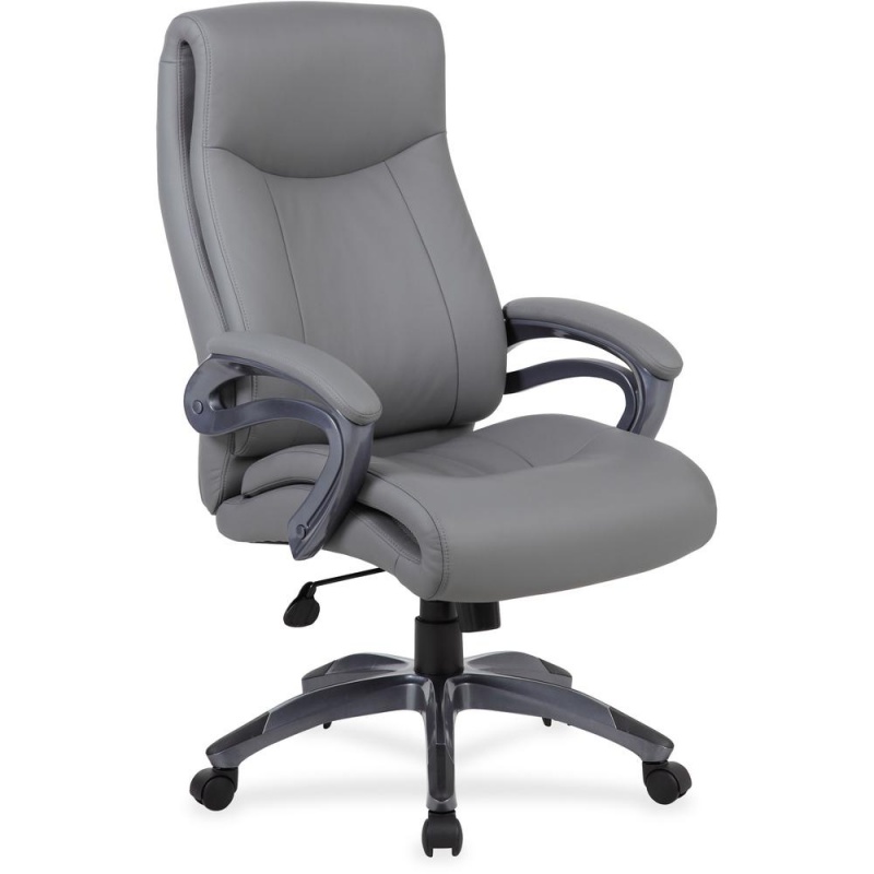 Boss Double Layer Patented Executive Chair - Gray Leatherplus Seat - Black, Gray Nylon Frame - High Back - 5-Star Base - Charcoal Gray - 1 Each