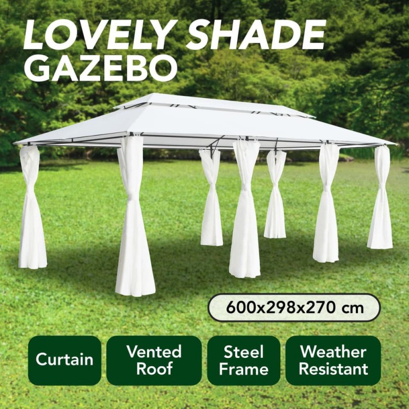 Vidaxl Gazebo With Curtains 236.2"X117.3"X106.3" White 180G/M? 0073