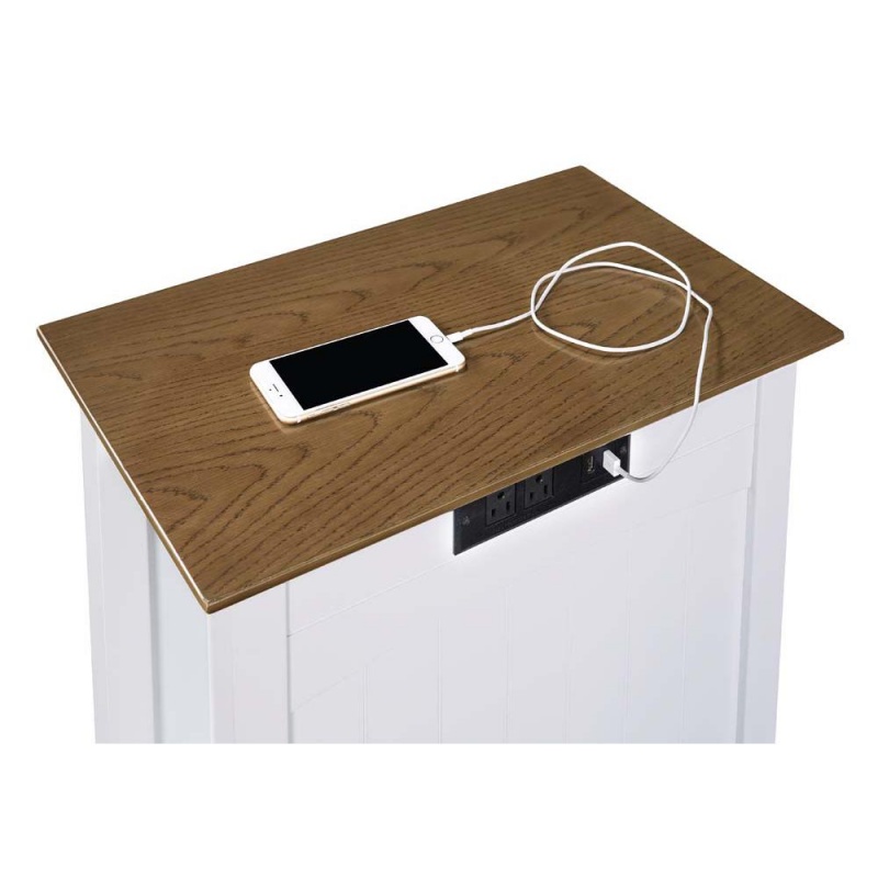 Edison End Table With Charging Station And Shelf, Driftwood/White
