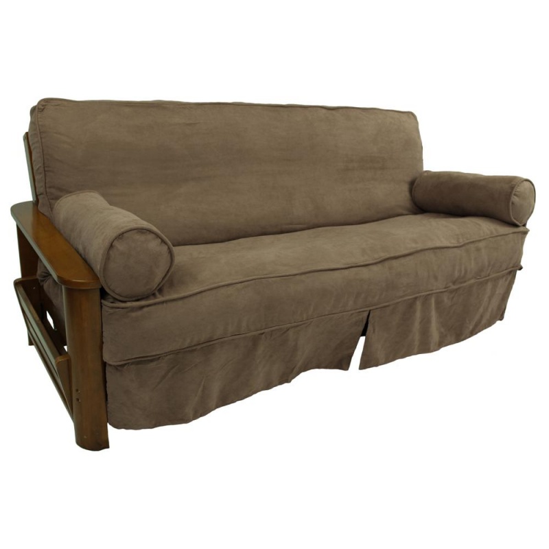 Solid Microsuede Double Corded 8 To 9-Inch Full Futon Slipcover Set With Two 20 By 8-Inch Bolster Pillows (Set Of 3)