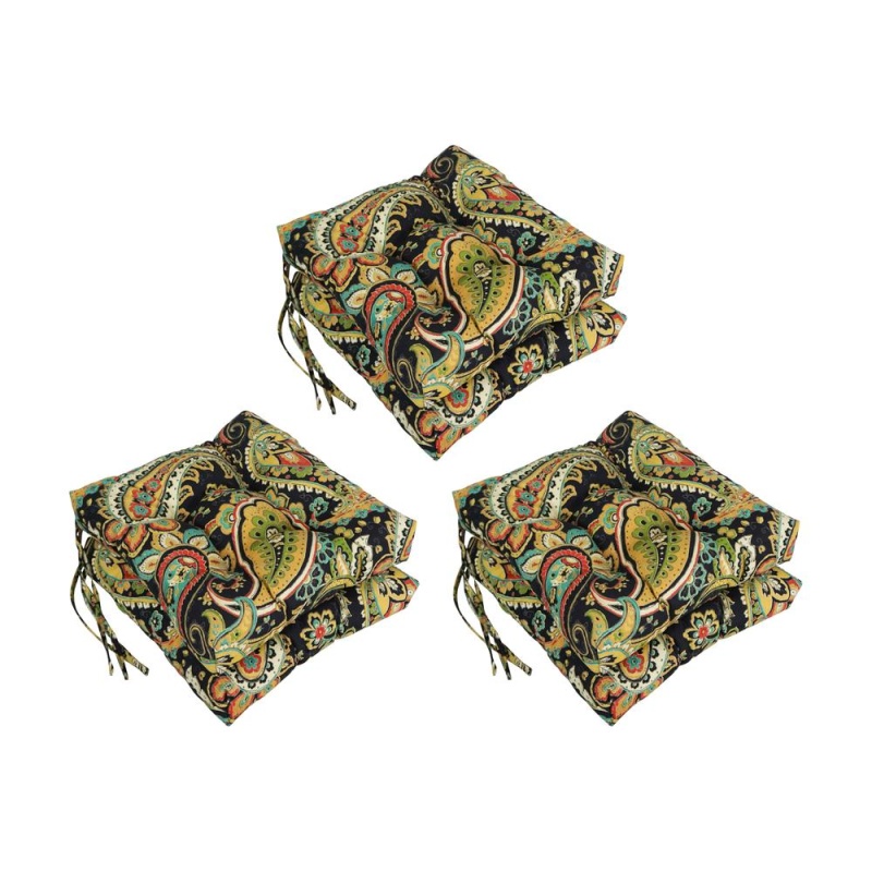 16-Inch Spun Polyester Patterned Outdoor Square Tufted Chair Cushion