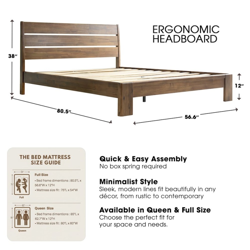 Full Wooden Platform Bed Frame