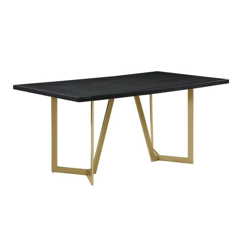 Black Wood Top Rectangle Dining Table W/ Gold Color Base