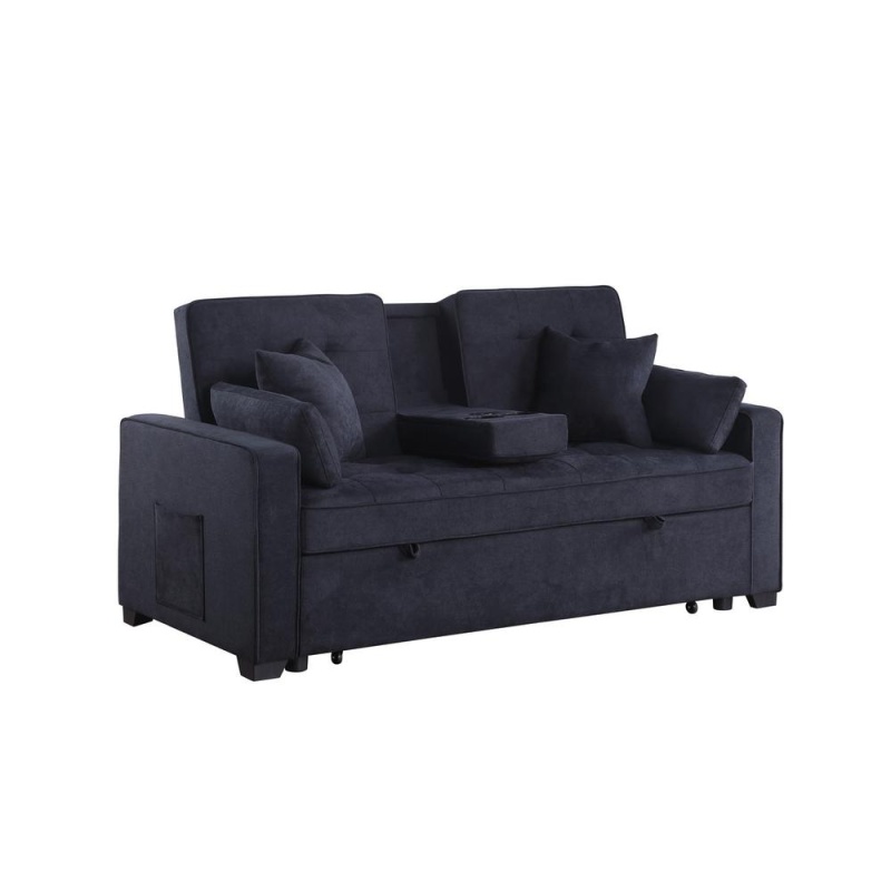 Dark Gray Convertible Sleeper Loveseat with Cup Holder