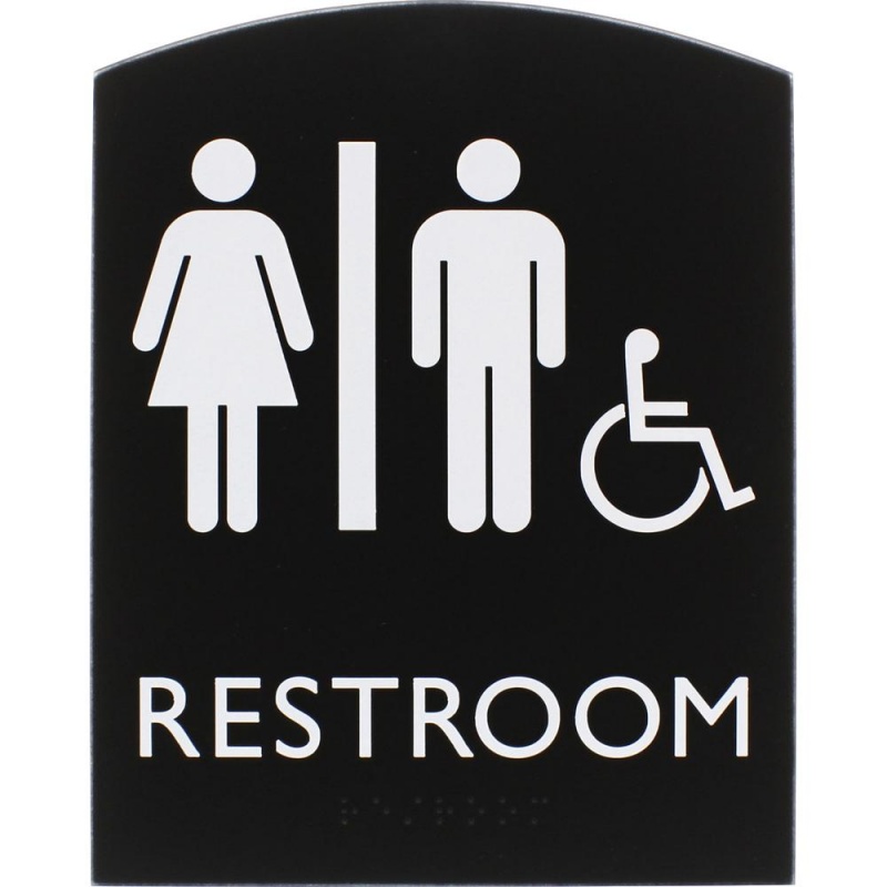 Lorell Restroom Sign - 1 Each - 6.8" Width X 8.5" Height - Rectangular Shape - Easy Readability, Braille - Plastic - Black