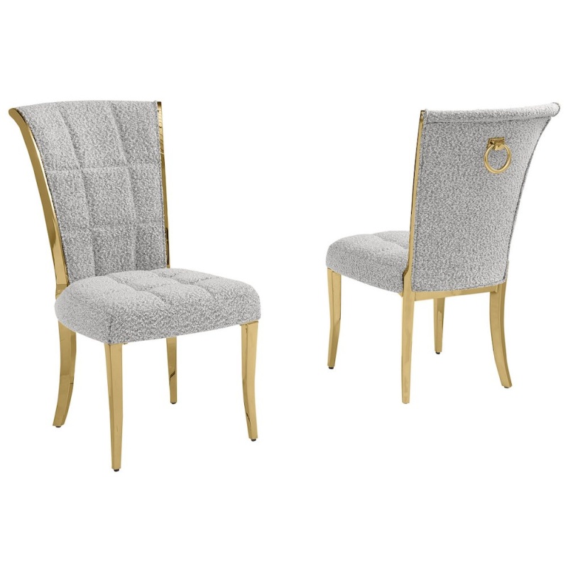 Rich Gray Boucle Side Chairs With Gold Base