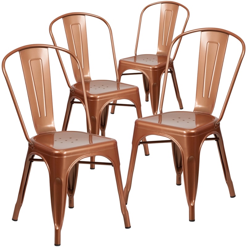4 Pk. Copper Metal Indoor-Outdoor Stackable Chair
