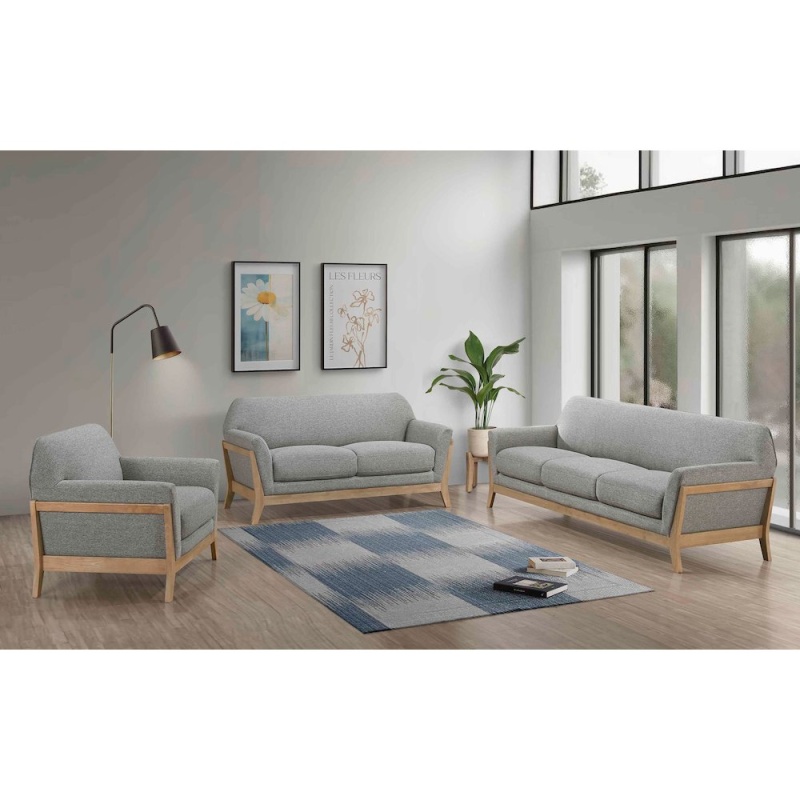 Vaughn 3-Piece Fabric Upholstered Flared Arm Sofa Set Grey