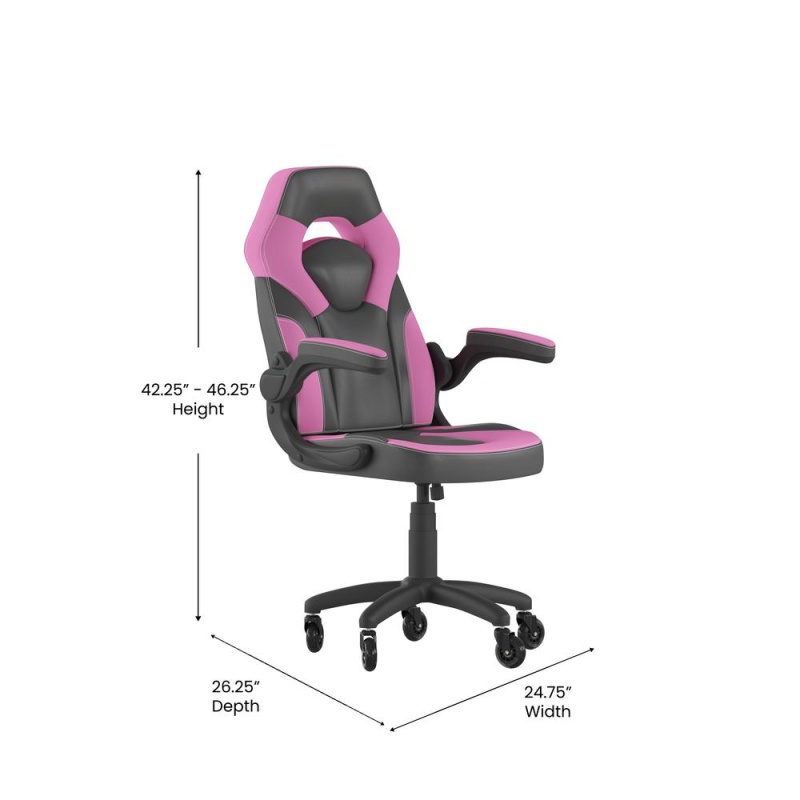 X10 Gaming Chair Racing Office Computer Pc Adjustable Chair With Flip-Up Arms And Transparent Roller Wheels, Pink/Black Leathersoft