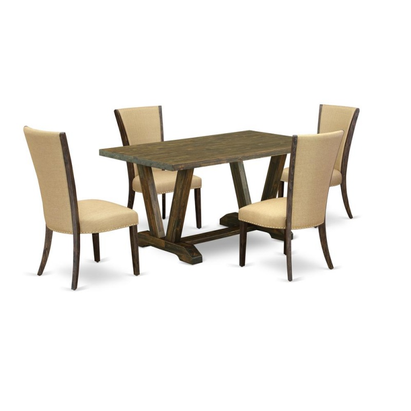 5-Piece Wood Dining Table Set with Upholstered Chairs