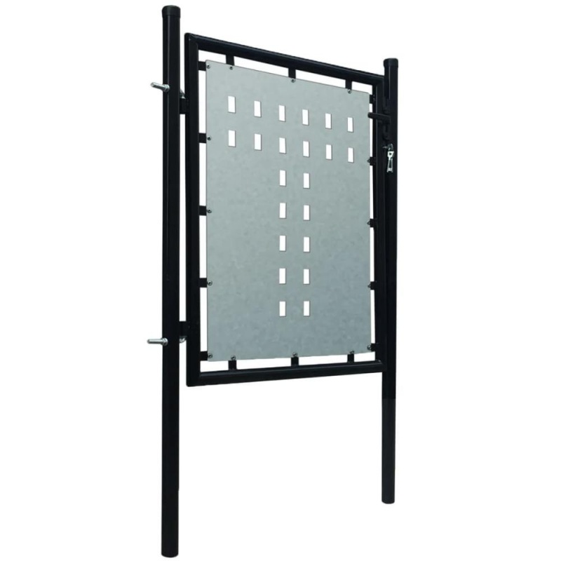 Vidaxl Single Door Fence Gate Galvanised Steel 3.28Ftx3.28Ft Black